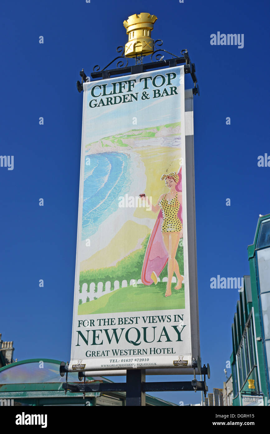 Cliff Top Bar and Garden banner, Great Western Hotel, Newquay, Cornwall, England, United Kingdom Stock Photo