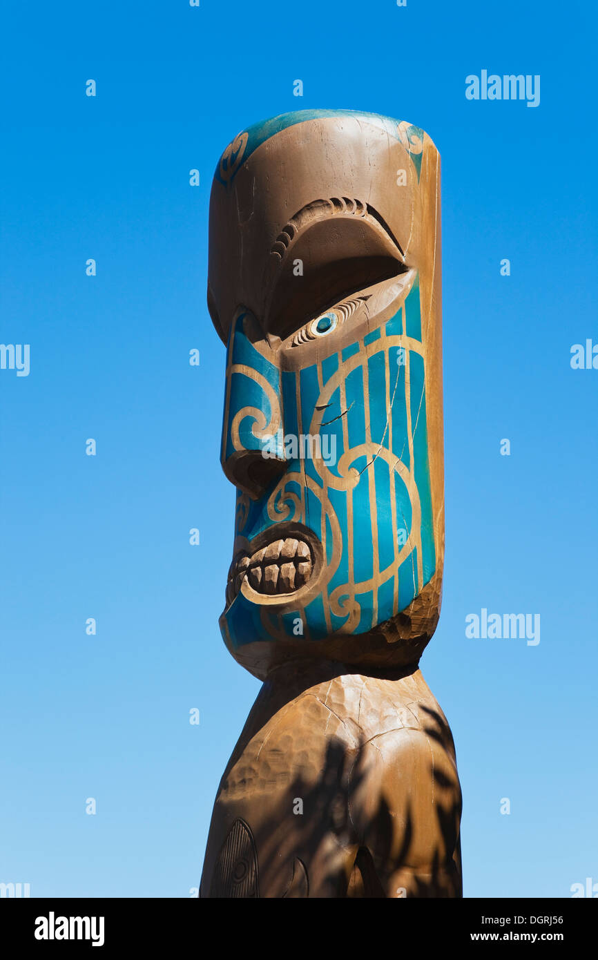 New Zealand, Auckland, Maori Wood Carving Stock Photo