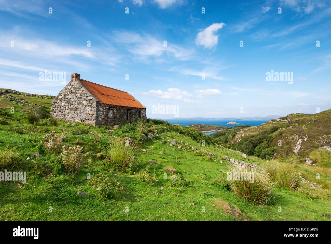 Abandoned Cottage at Drumbeg Viewpoint in the Northern Highlands, county of Sutherland, Scotland