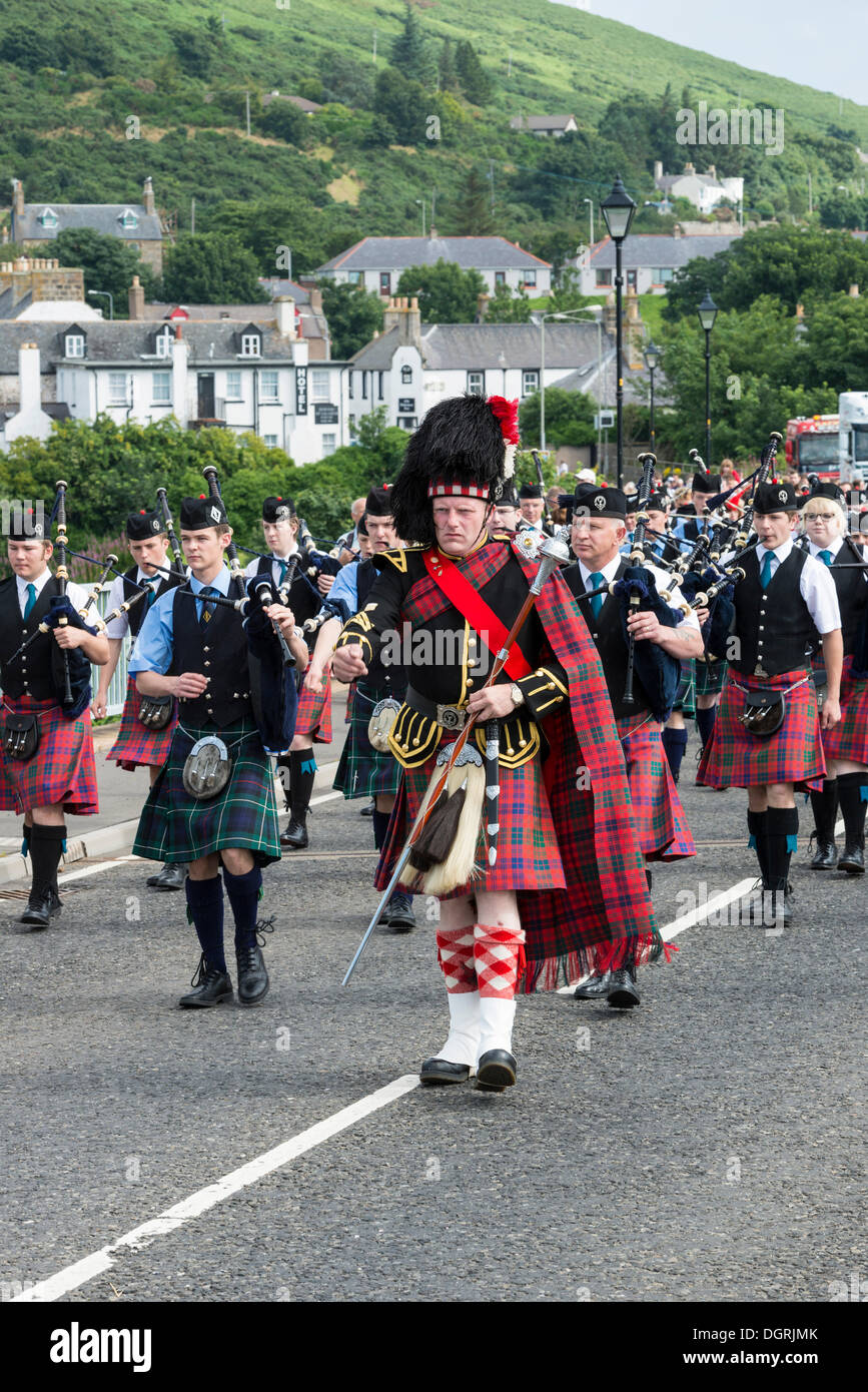 The Drum Major leading the bagpipe parade, Helmsdale Highland Games