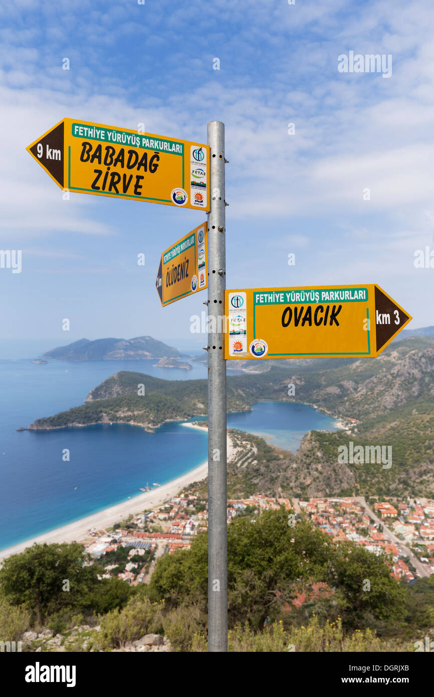 Turkey, Aegean, Sign posts on Lycian Way Stock Photo