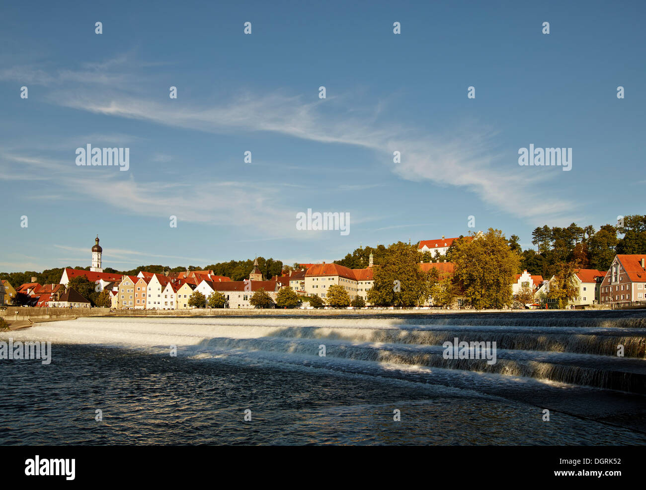 Lechwehr weir in front of the old town, Landsberg am Lech, Bavaria Stock Photo