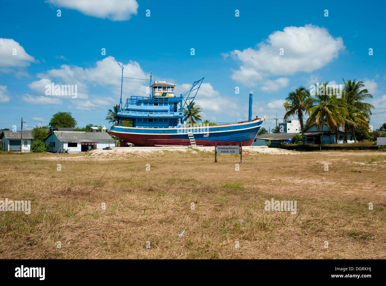 Fishing boats washed into the heart of the country by the Tsunami on 26 Dec. 2004, now the Nam Khem Tsunami Memorial to the over Stock Photo