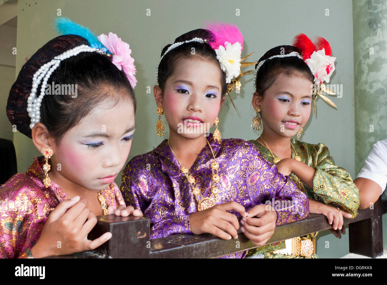 Orphans wearing traditional dance costume, Beluga School for Life, BSfL, an aid project for children in distress in Thailand, Stock Photo
