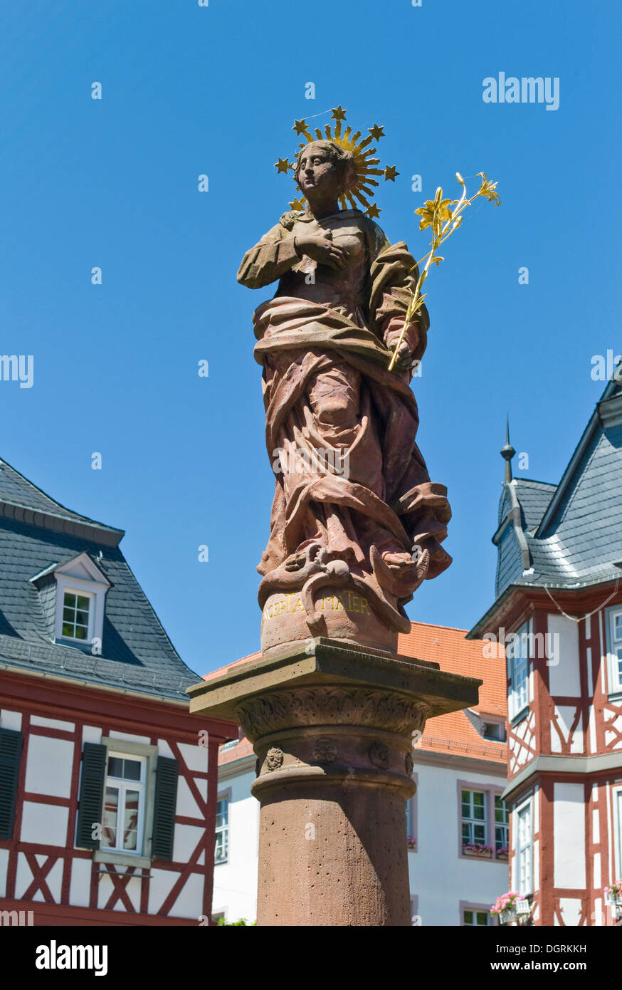 Statue, Old Market Square, Heppenheim, Hesse Stock Photo
