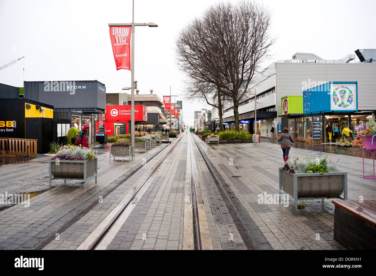 Christchurch, New Zealand. The city centre container shopping mall in post earthquake in Cashel Street, 2013. Stock Photo