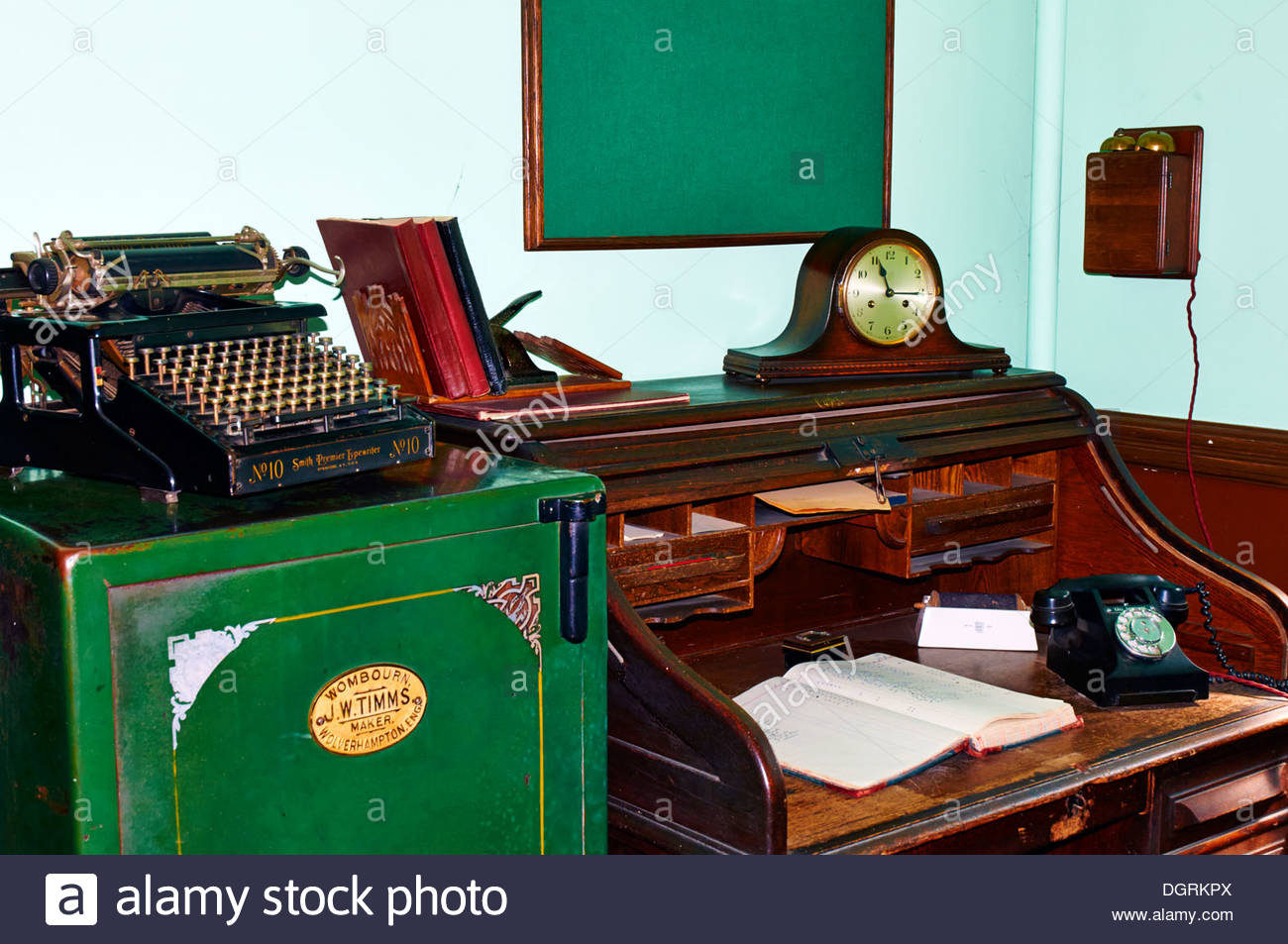 1950s Office With Safe Writing Desk Clock And Bakelite Telephone