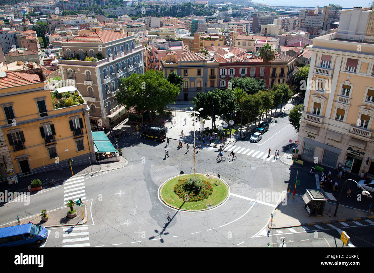 Piazza Constituzione Viewed from Bastioni di St. Remy in Cagliari - Sardinia Stock Photo
