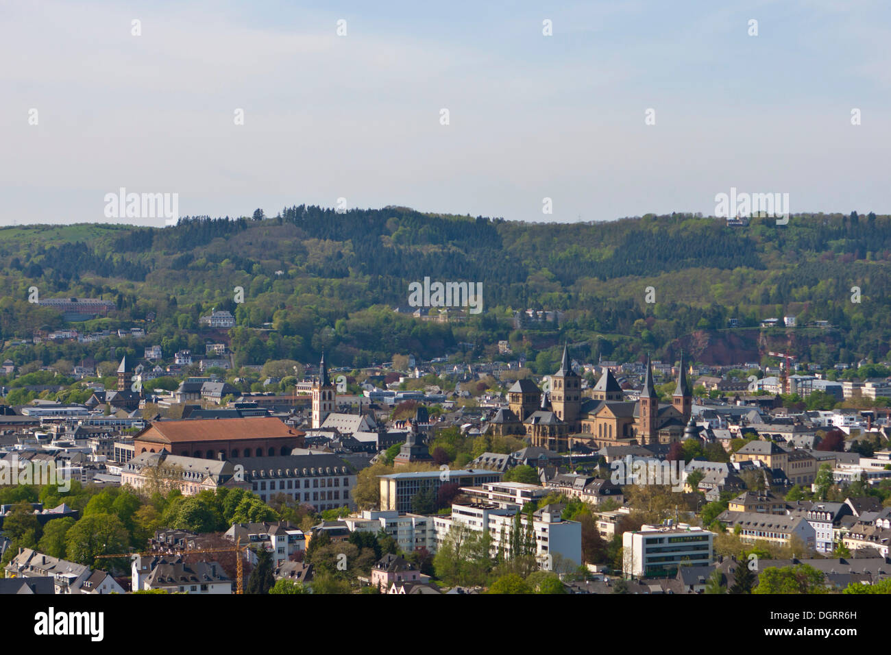 View over Trier with the Basilica of Constantine and the Cathedral, Trier, Rhineland-Palatinate Stock Photo