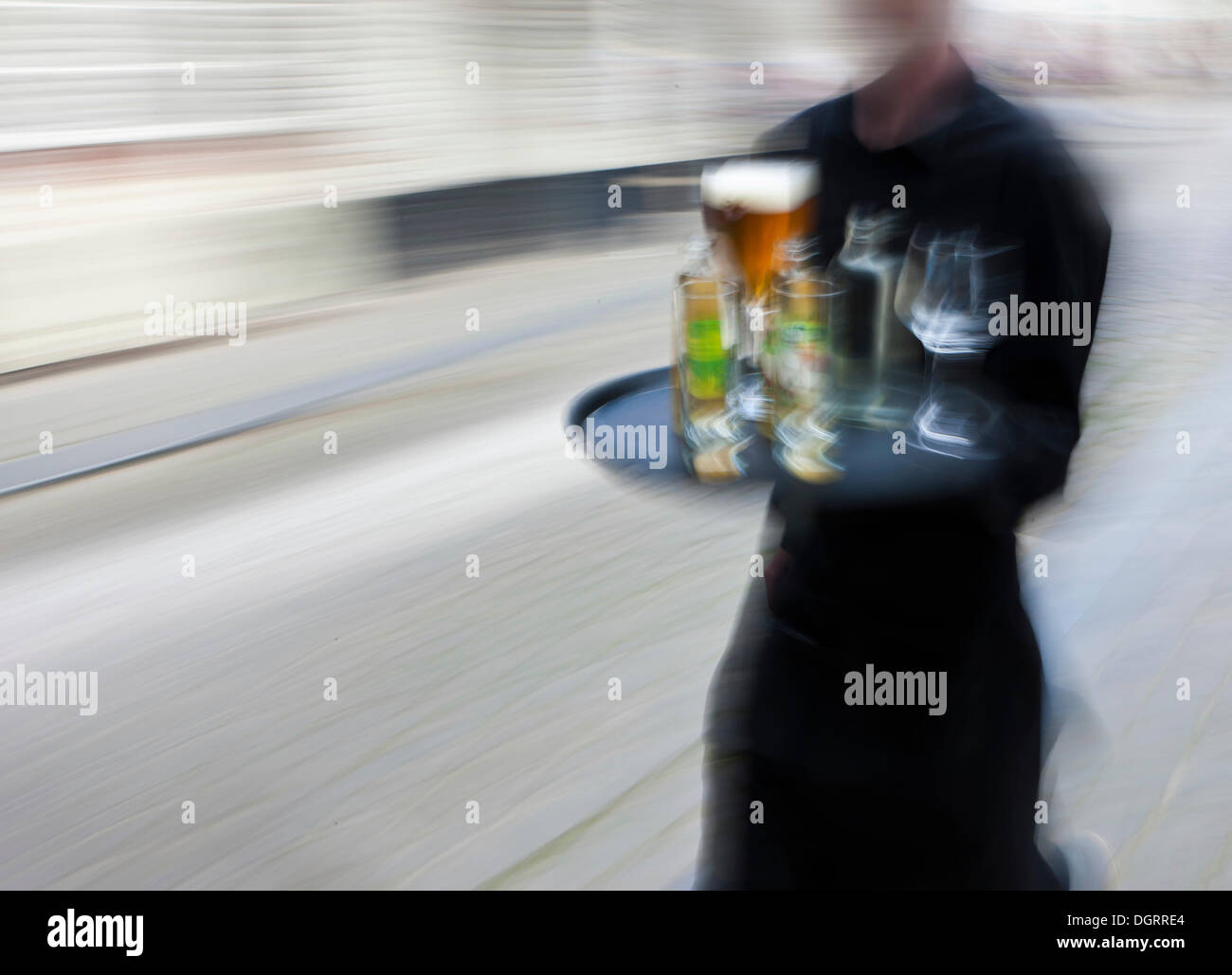 Nimble waiter, blurred, Bruges, Flanders, Belgium, Europe, PublicGround Stock Photo