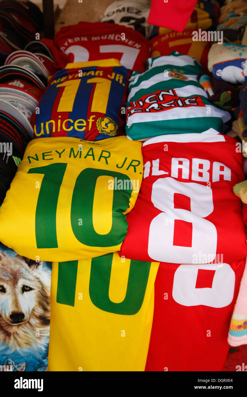 Football shirts at Naschmarkt, Vienna, Austria, Europe Stock Photo