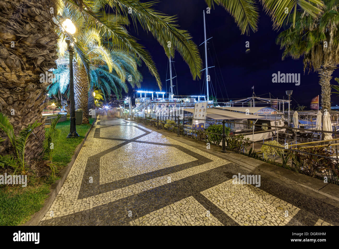A ship converted into a restaurant on the promenade, port of Funchal, Santa Luzia, Funchal, Madeira, Portugal Stock Photo