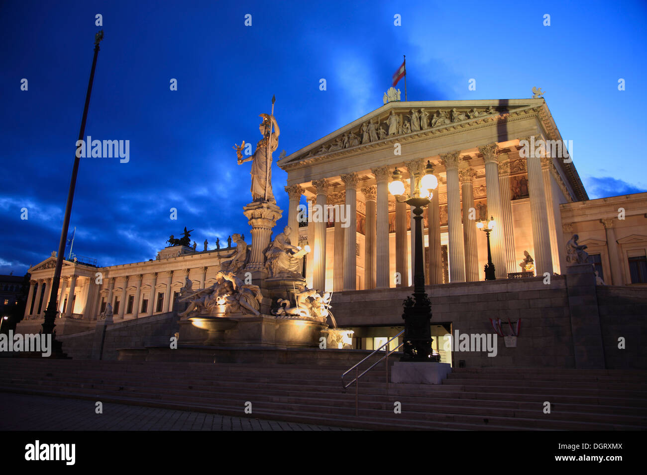 Parliament building in the evening, Vienna, Austria, Europe Stock Photo