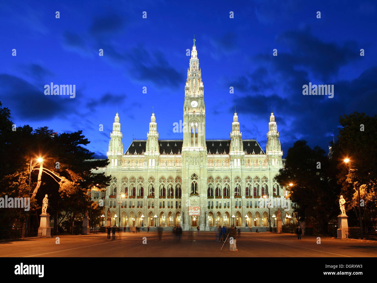 Town hall in the evening, Vienna, Austria, Europe Stock Photo