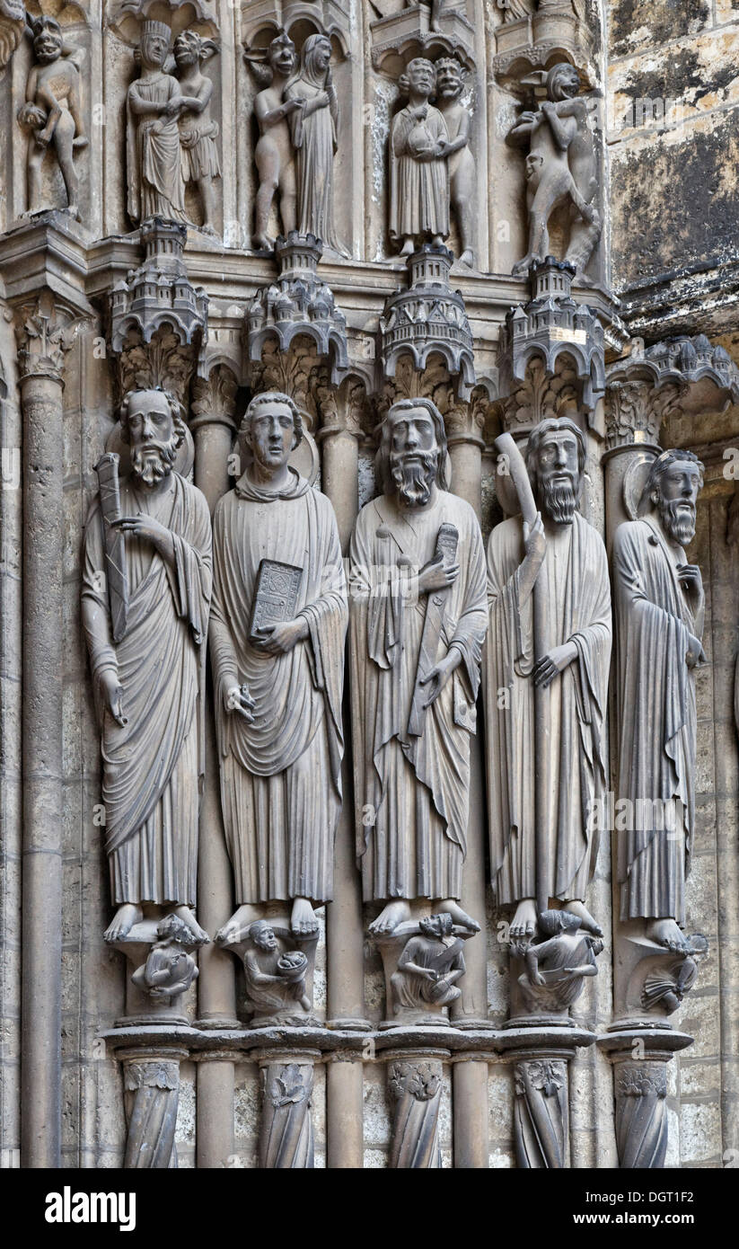 Chartres Cathedral, mid-south portal, right jamb with James the Elder, 3rd from left, Ile de France region Stock Photo