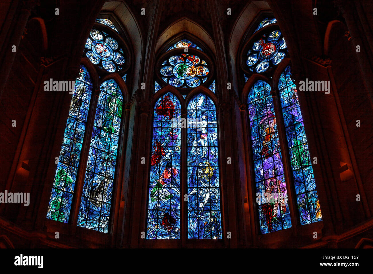 Cathedral of Notre Dame, Reims, stained-glass windows by Chagall, Via Francigena, department of Marne, Champagne-Ardenne region Stock Photo