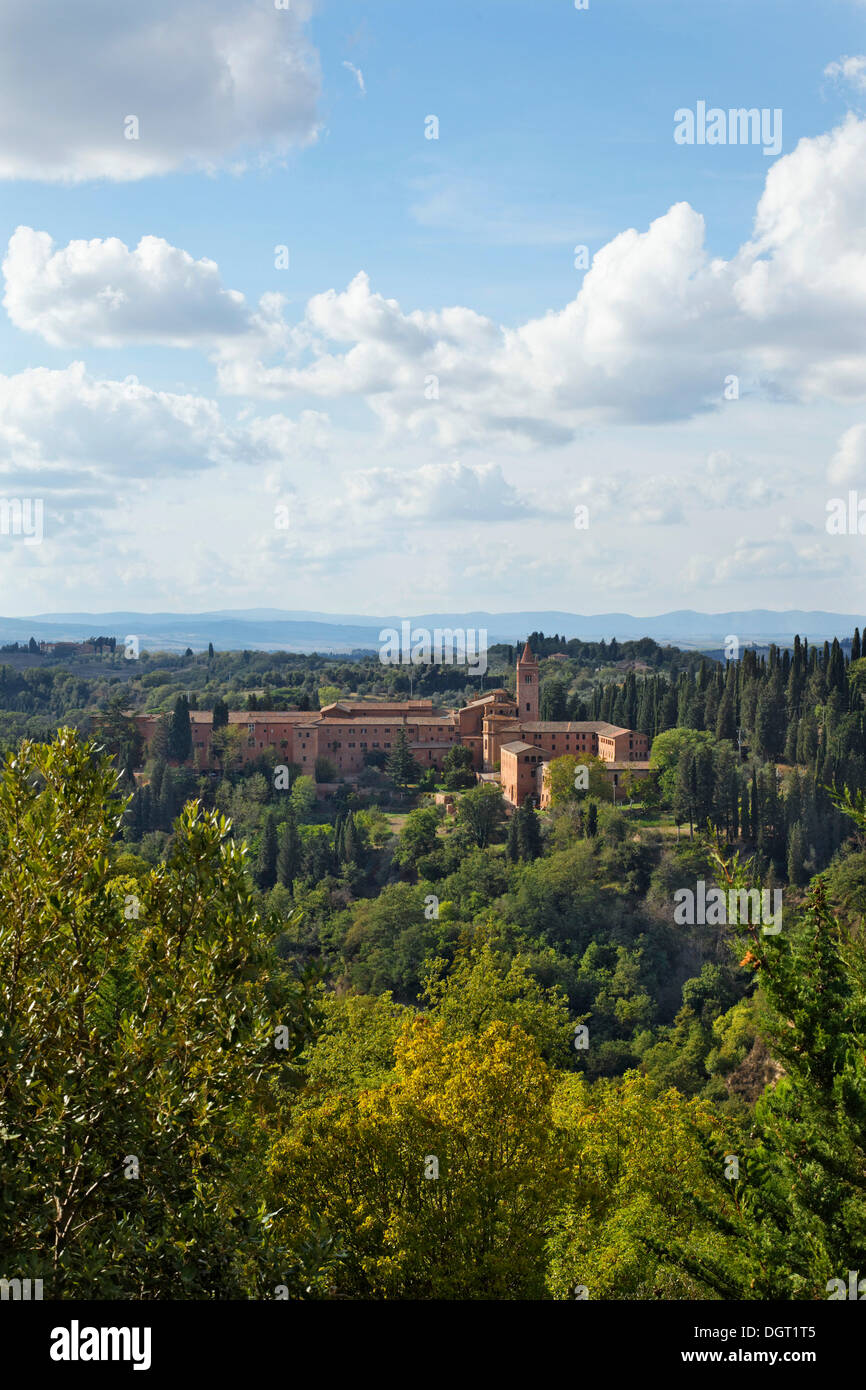 Crete Senesi, literally, Siennese clays, Abbazia di Monte Oliveto Maggiore, Abbey of Monte Oliveto Maggiore, Buonconvento Stock Photo