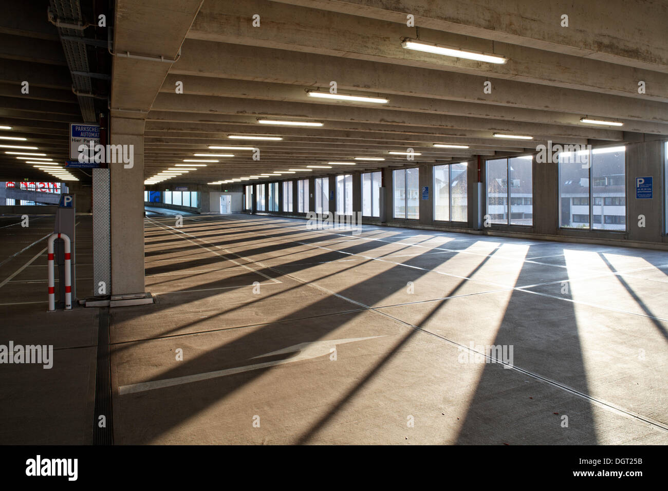 Empty parking garage of the Hieber company in the early morning, city center, Rheinfelden - Baden, Baden-Wuerttemberg Stock Photo