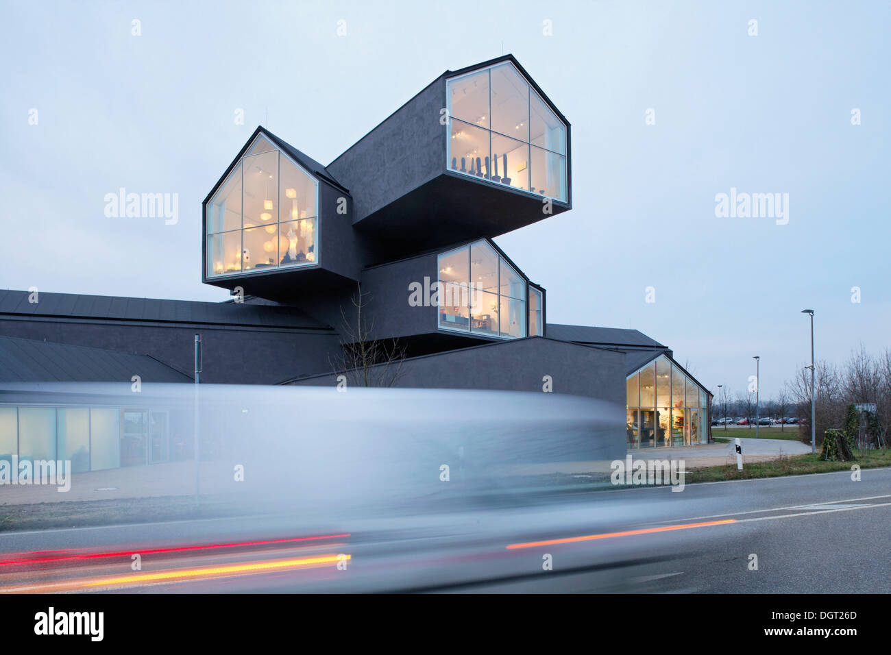 Vitra Haus building, by Herzog & de Meuron, traffic speeding by, architectural park of the Vitra company, Weil am Rhein Stock Photo