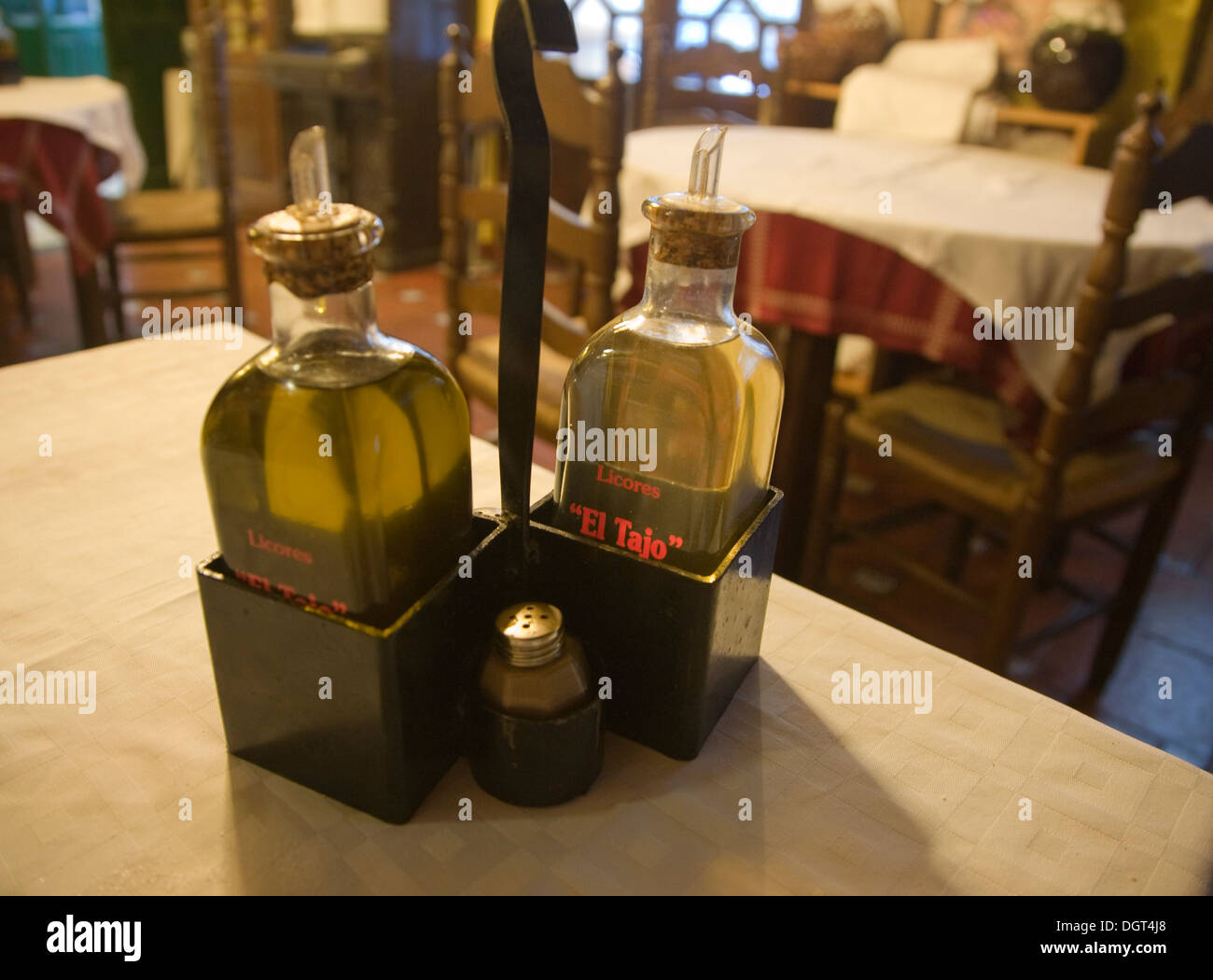 Olive oil condiments on cafe table Spain Stock Photo Alamy