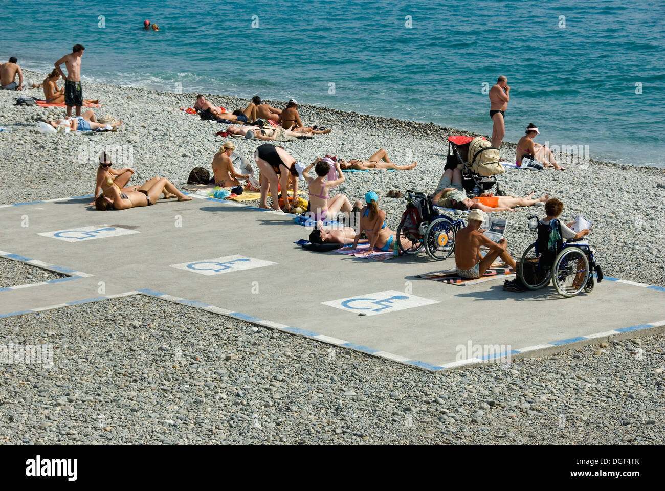 Nice Cote d'Azur France - A section of the beach at the Promenade des Anglais is dedicated to handicapped users Stock Photo