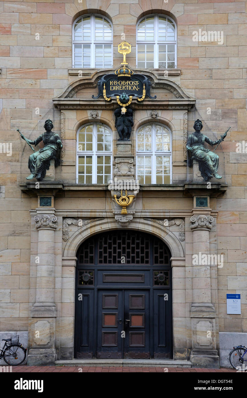 Entrance of the former Royal Bavarian Regional Post Directorate, monumental building of Late Historicism, built 1905-06 Stock Photo