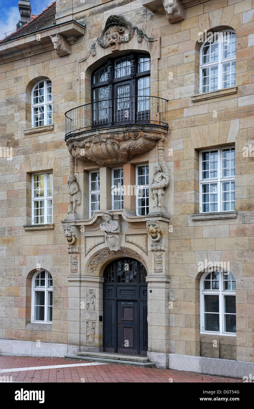Entrance of the former Royal Bavarian Regional Post Directorate, monumental building of Late Historicism, built 1905-06 Stock Photo