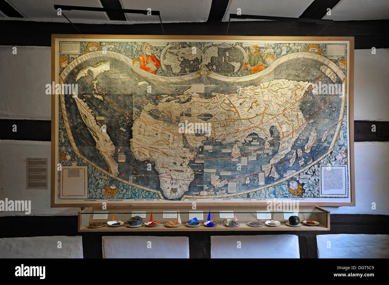 World map of 1527, with various minerals for the manufacture of paints