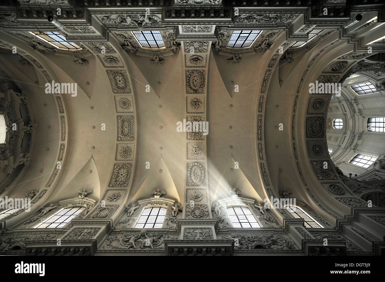 Ceiling vault of the Theatiner Church, Italian late Baroque, consecrated in 1675, Munich, Upper Bavaria, Bavaria, Germany Stock Photo