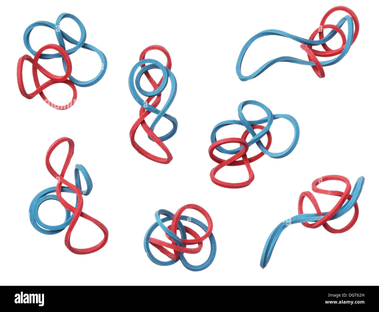 Red and blue elastic rubber bands isolated on a white background Stock Photo