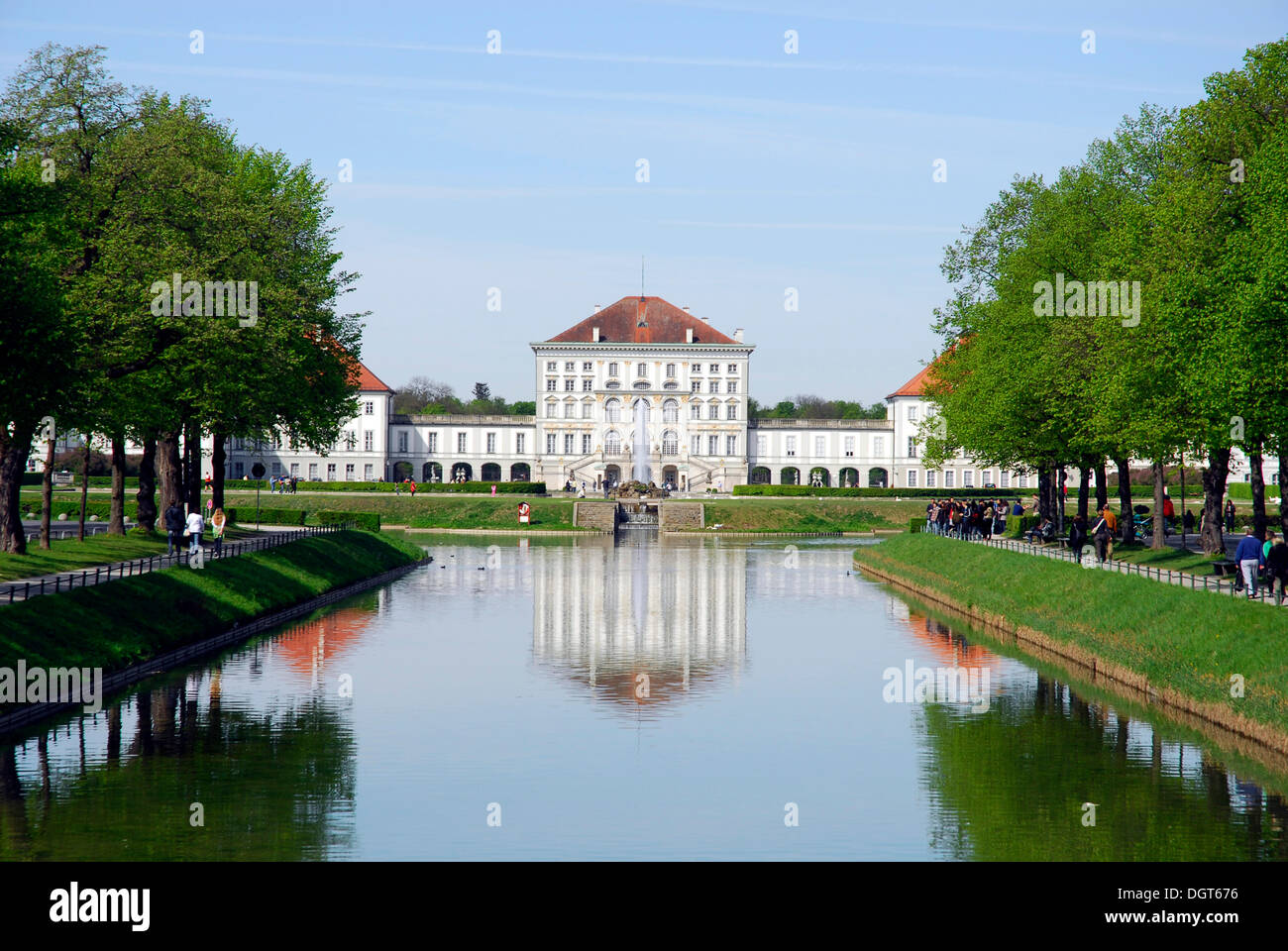 Schloss Nymphenburg palace, park at the Nymphenburger Schlosskanal