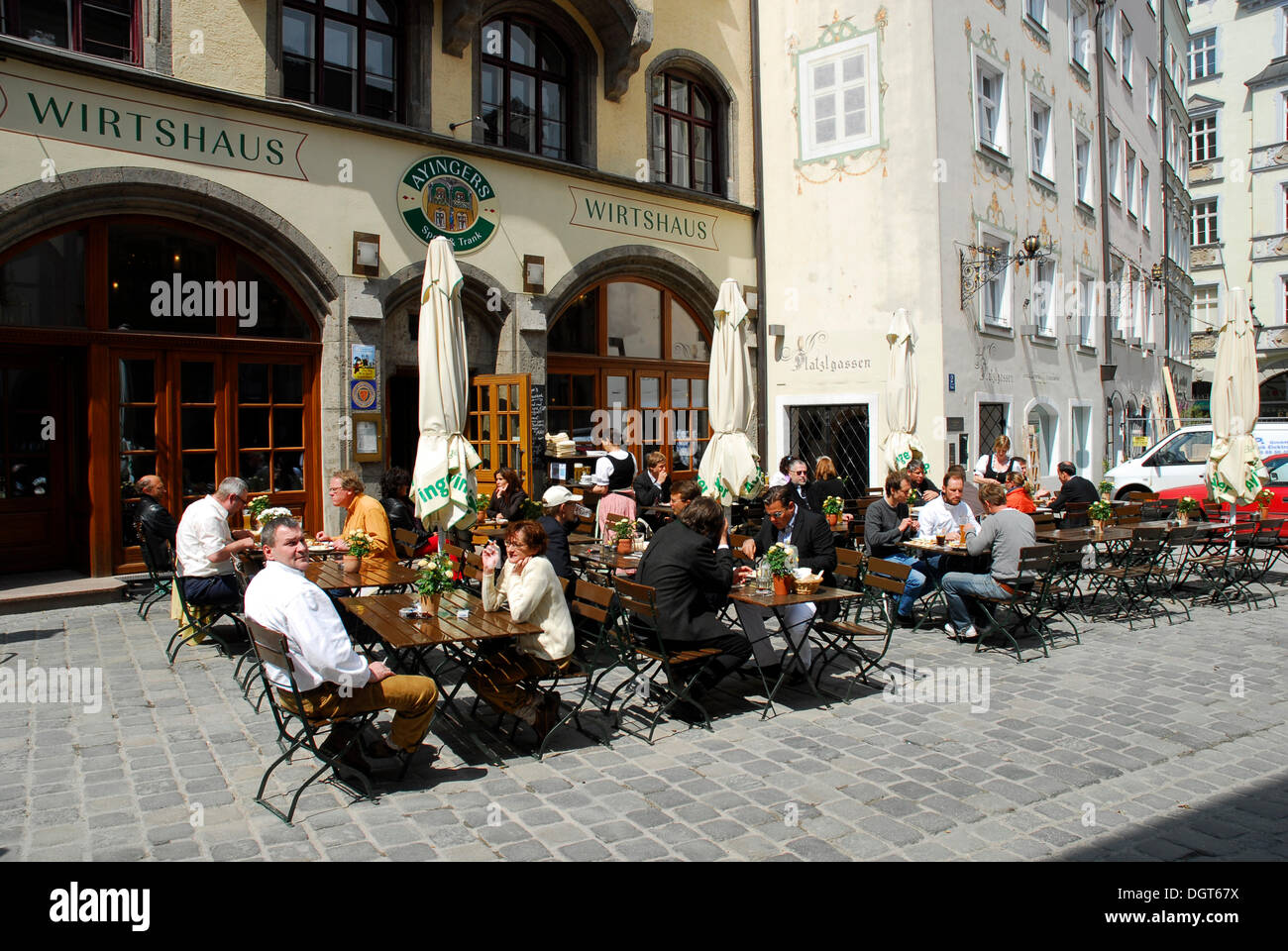 Ayingers Wirtshaus, bar, coffeehouse and restaurant, terrace on the Platzl square, old town, Munich, Upper Bavaria, Bavaria Stock Photo