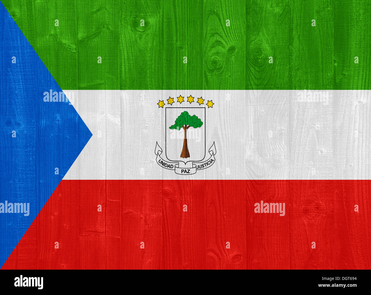 gorgeous Equatorial Guinea flag painted on a wood plank texture Stock Photo