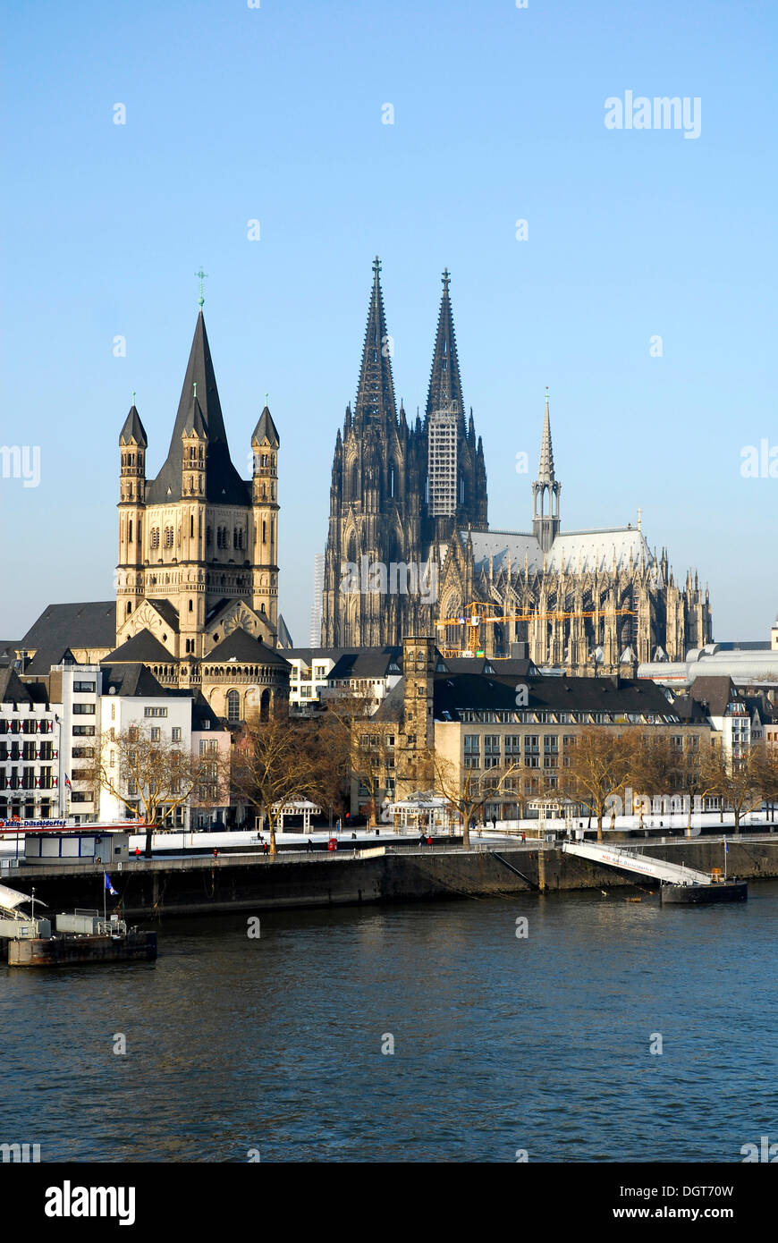 Cologne cathedral and the church of gross st martin hi-res stock