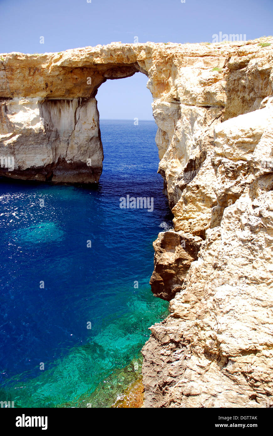 Rocky coast, Azure Window at Dwejra Point, Island of Gozo, Malta, Mediterranean, Europe Stock Photo