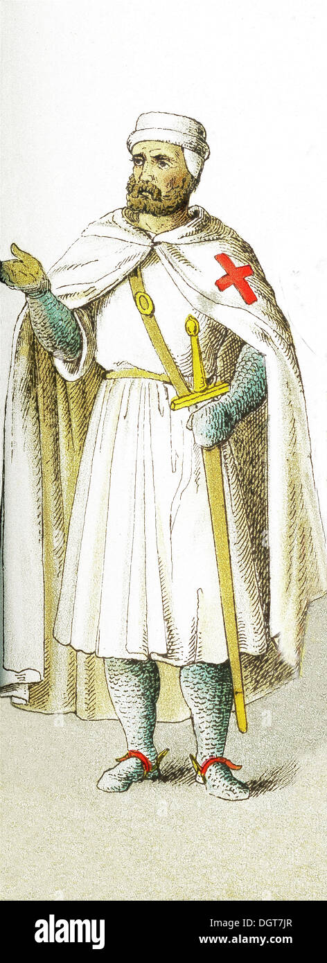 The figure represented here is an English Knight Templar around A.D. 1200. The illustration dates to 1882. Stock Photo
