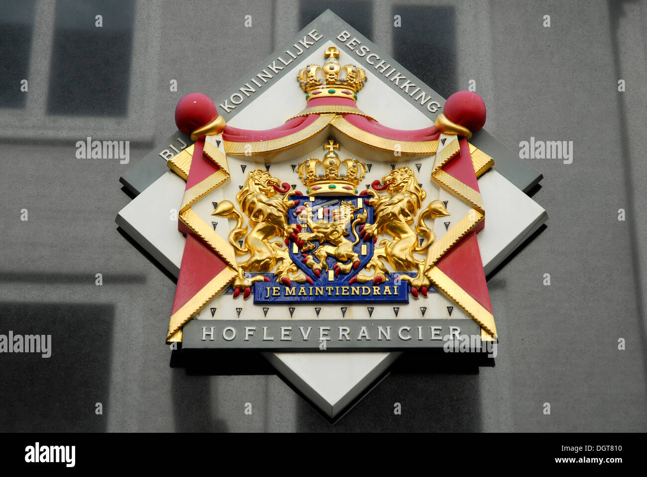 Royal warrant on the facade of a shop, The Hague, Province of South Holland, Zuid-Holland, Holland, Netherlands, Europe Stock Photo