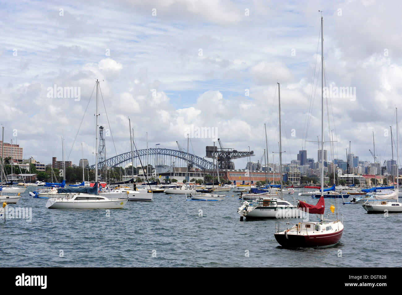 Sailing boats in Rushcutters Bay, view towards Elisabeth Bay and Sydney
