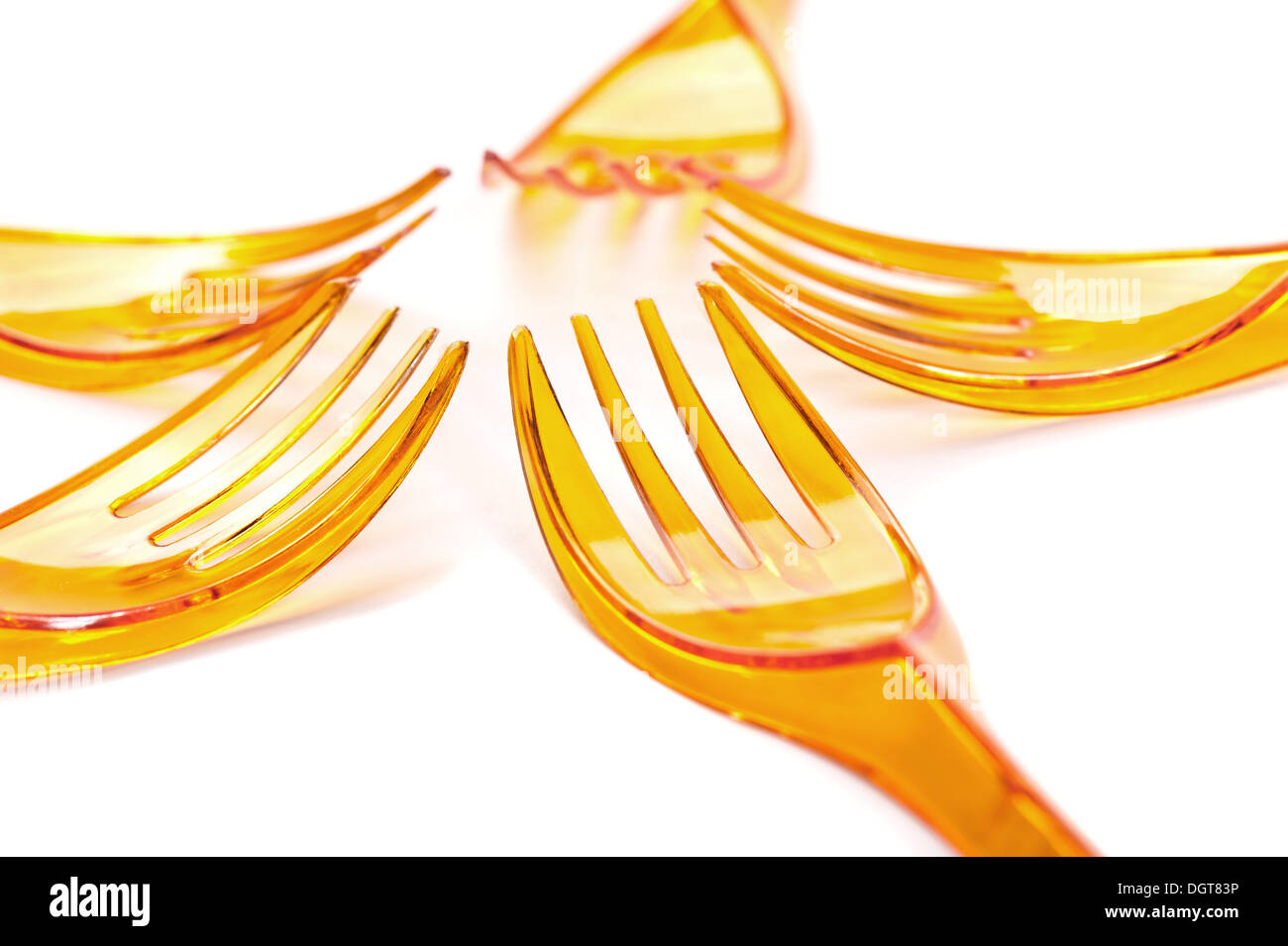 Orange Plastic Forks Stock Photo Alamy