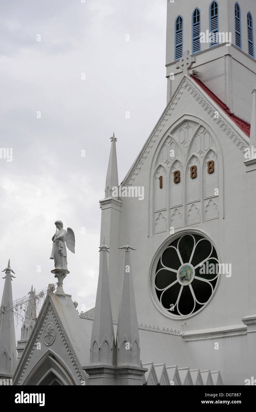 Lourdes Church, St. Mary of Lourdes, a white church in the Gothic style, Ophir Road, Central Area, Central Business District Stock Photo