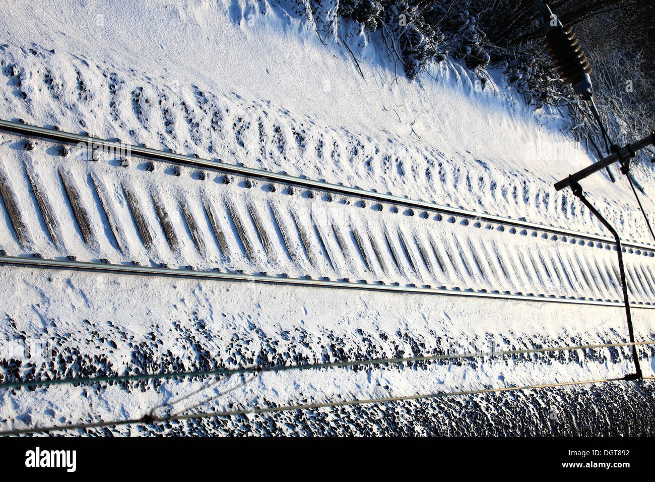 Snow On Rails Winter Snow on the rails, East Coast Main Line Railway, Cambridgeshire ...