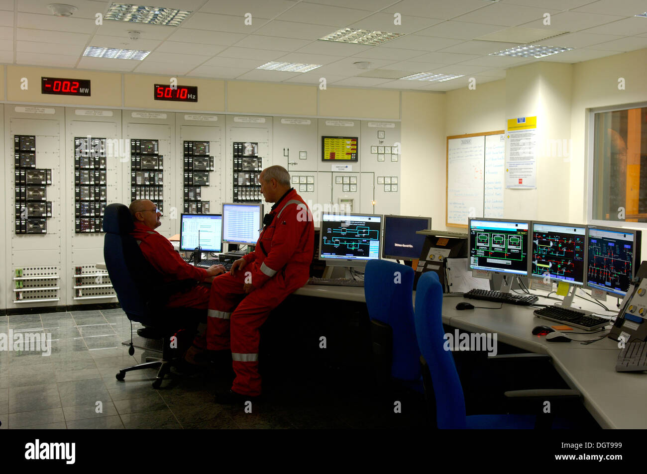 Technicians discussing operations at Barry Power Station owned by Centrica. Stock Photo