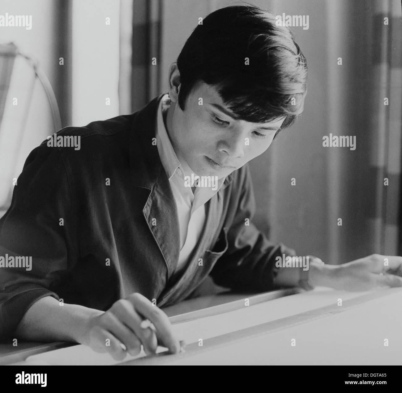 Vietnamese apprentice in a printing plant, circa 1975, Leipzig, GDR, East Germany, Europe Stock Photo