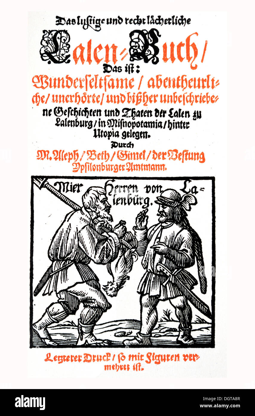 Title of an old print of the Lalenbuch book, historic depiction in Deutsche Literaturgeschichte, a history of German literature Stock Photo