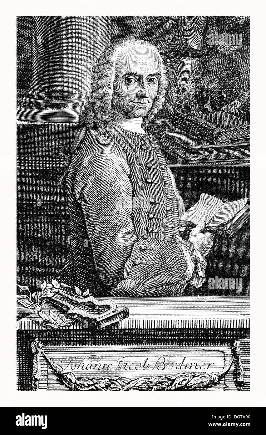 Johann Jacob Bodmer, after an engraving from 1758, historic depiction in Deutsche Literaturgeschichte Stock Photo