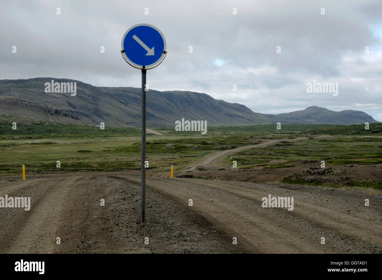 Traffic sign, Keep Right, Iceland, Europe Stock Photo
