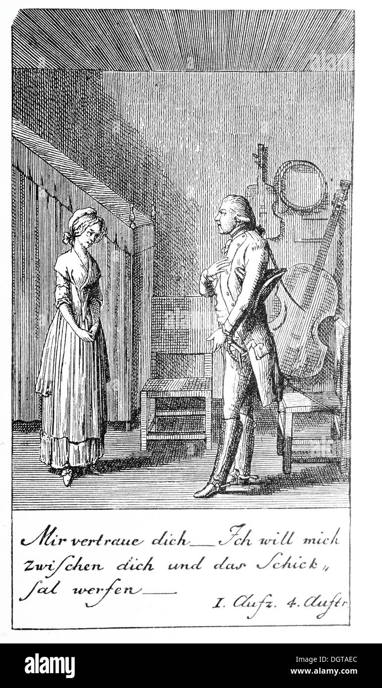 One of Chodowiecki's copperplates for 'Intrigue and Love', historical illustration in Deutsche Literaturgeschichte or German Stock Photo