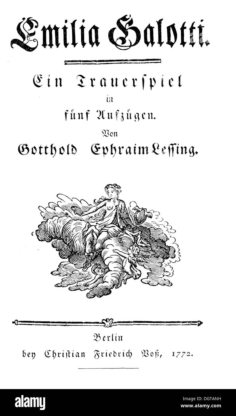 Title of the first edition of of Emilia Galotti, historical illustration in Deutsche Literaturgeschichte or German literature Stock Photo