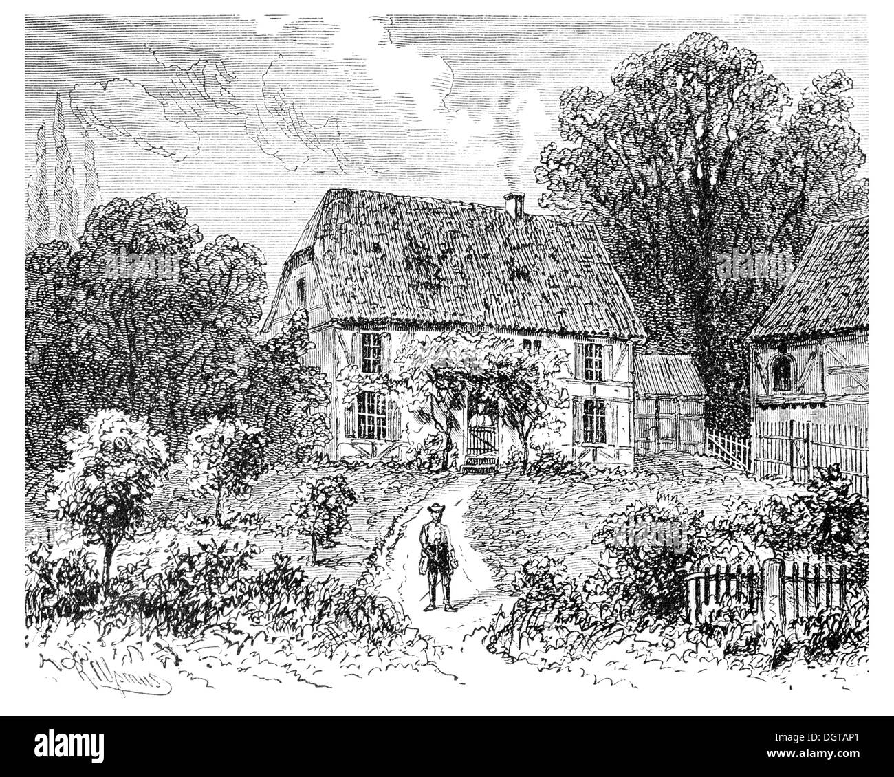 The Sessenheim rectory during Goethe's time, historical illustration in Deutsche Literaturgeschichte or German literature from Stock Photo