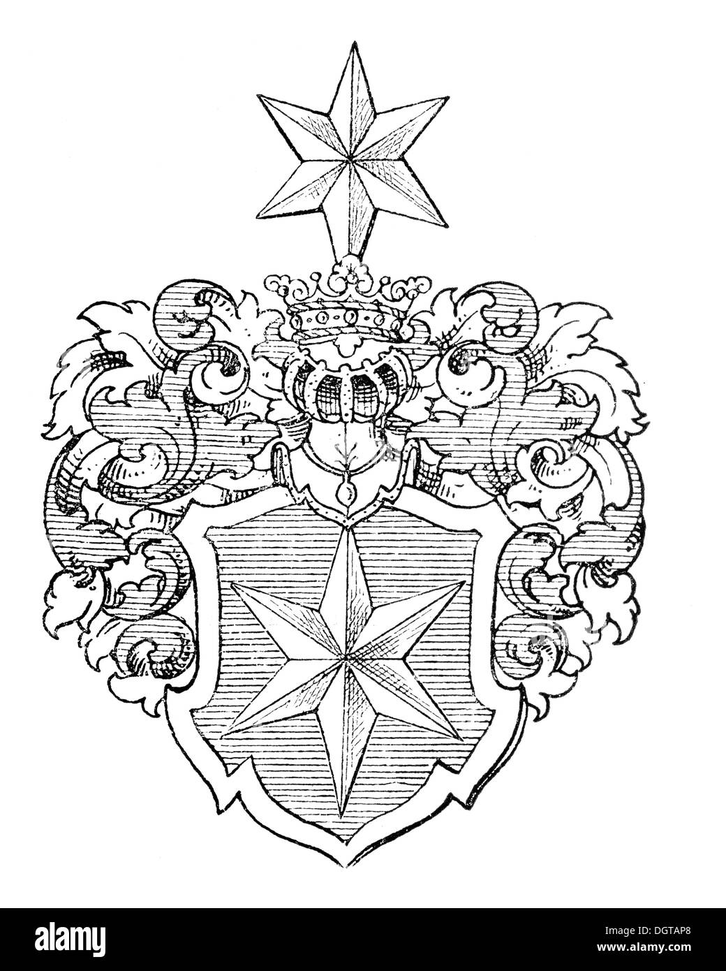 Goethe's coat of arms, historical illustration in Deutsche Literaturgeschichte or German literature from 1885 Stock Photo